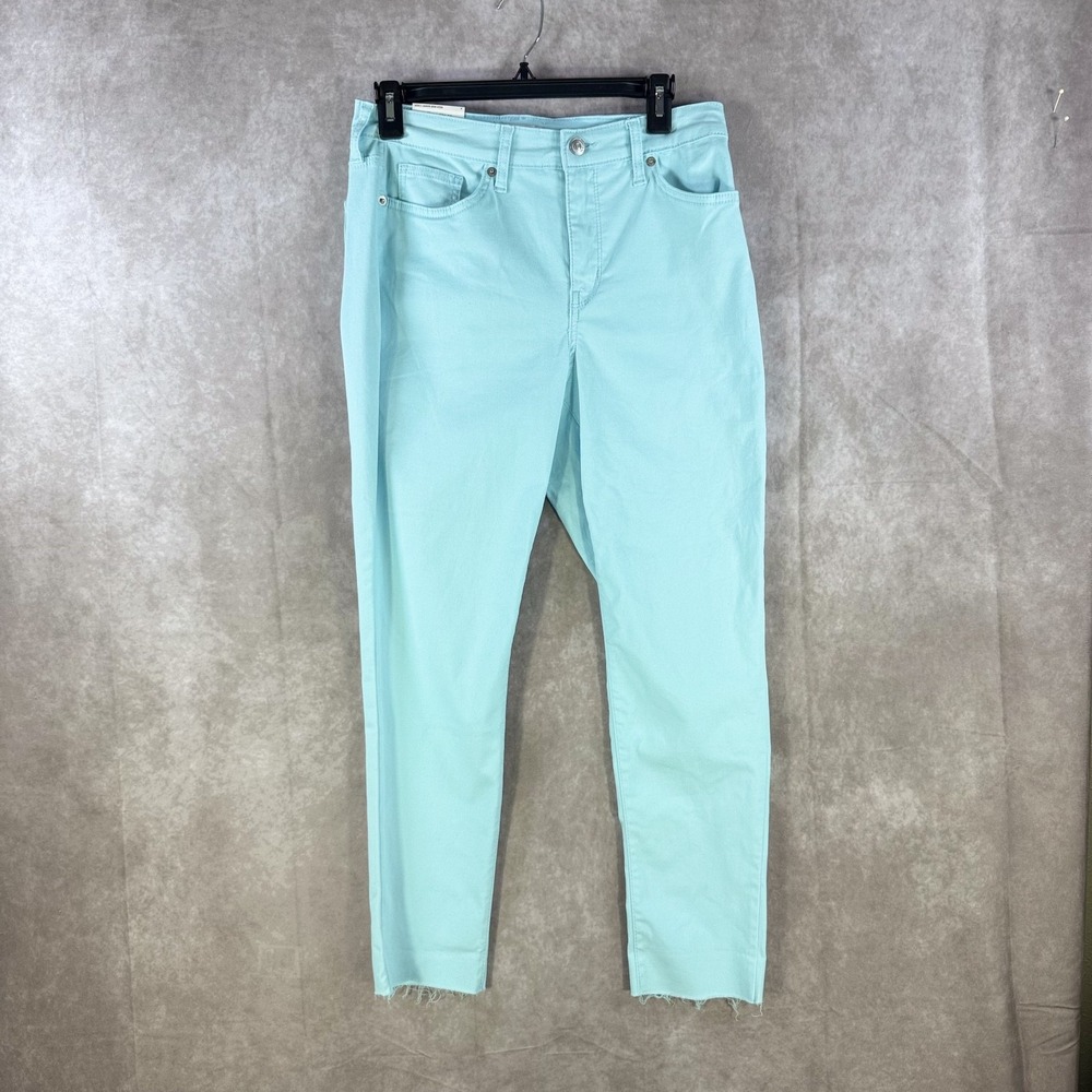 Crown & Ivy‎ Pants Women 6 Light Blue High Rise Skinny Crop Stretch Raw Hem NWT